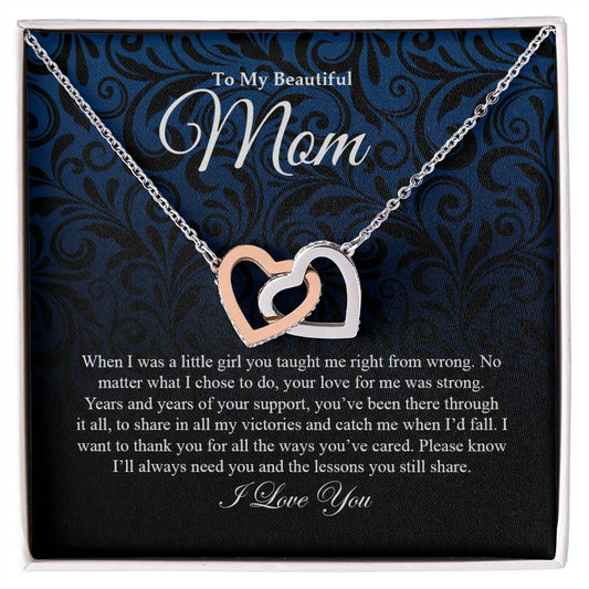 To My Beautiful Mom | I Love You -  Interlocking Hearts necklace